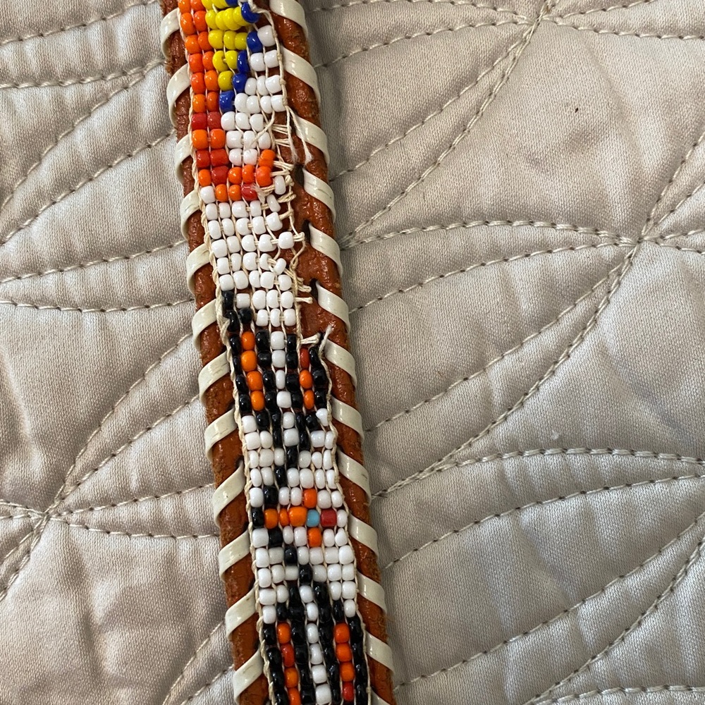 Vintage Beaded Brown Leather Belt - Picture 11 of 16